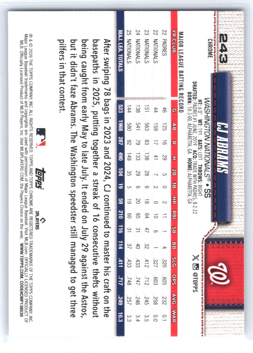 2026 Topps Chrome #243 CJ Abrams