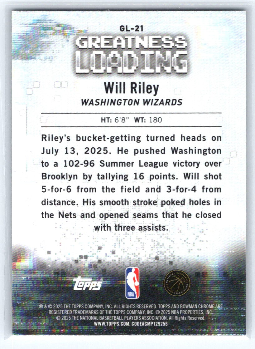 2025-26 Bowman #GL-21 Will Riley Greatness Loading