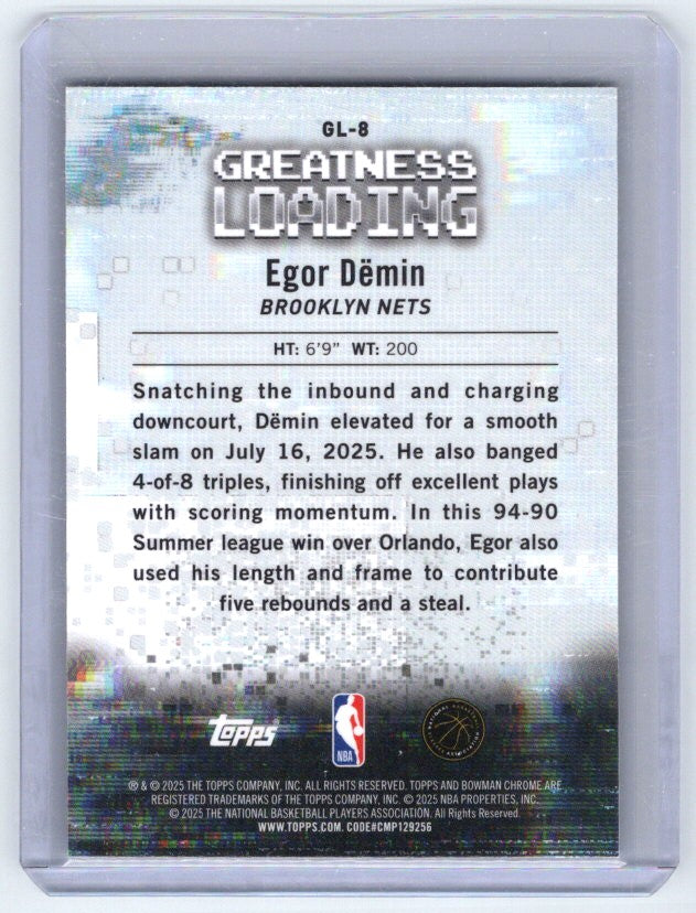 2025-26 Bowman #GL-8 Egor Demin Greatness Loading