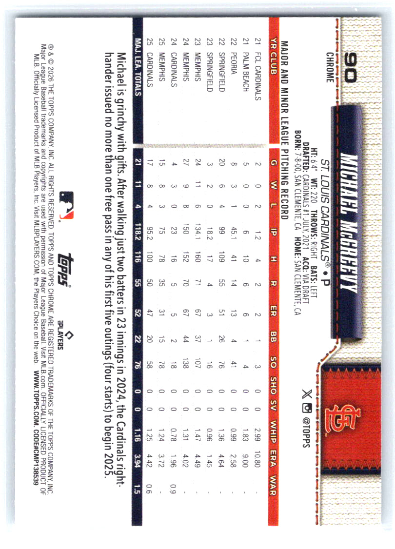 2026 Topps Chrome #90 Michael McGreevy Wave Refractors