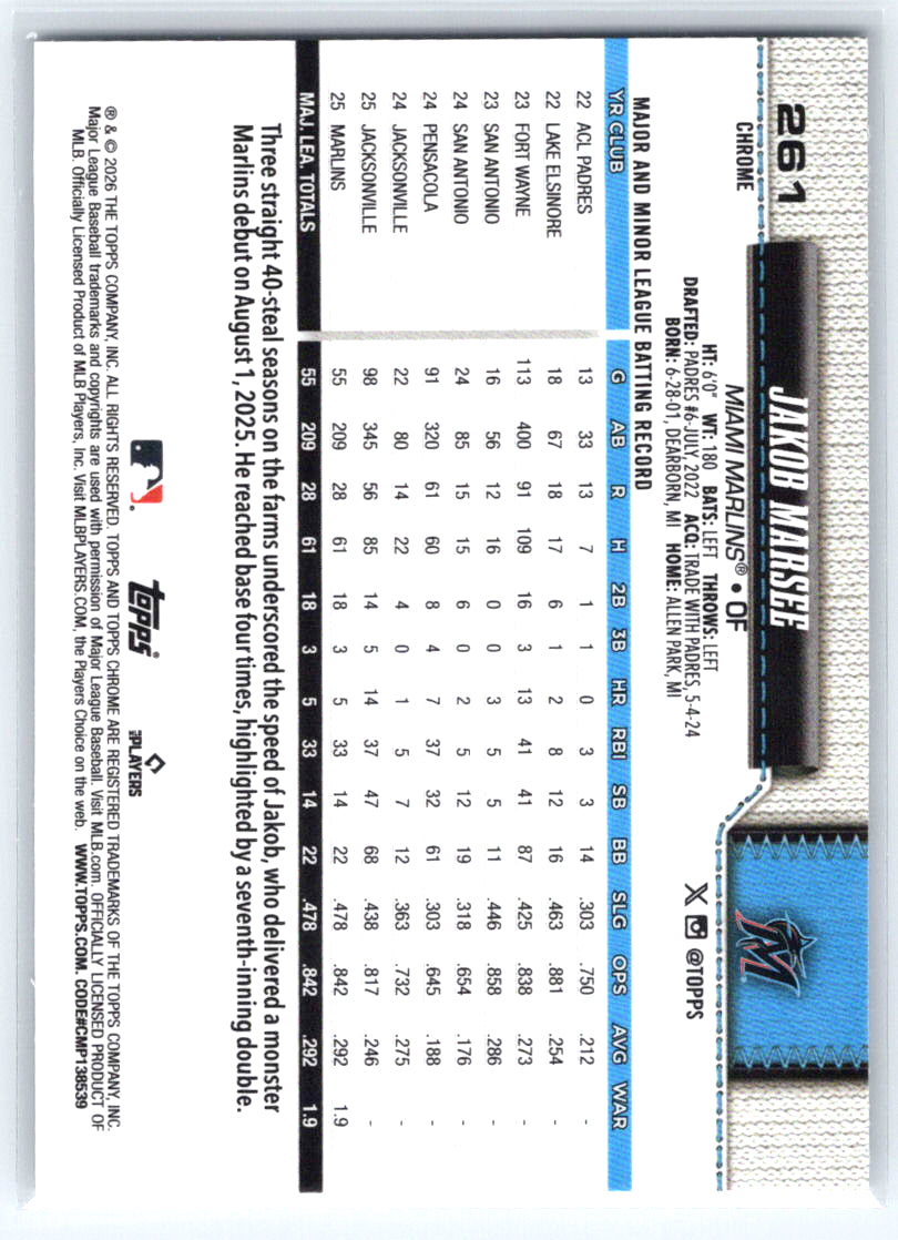 2026 Topps Chrome #261 Jakob Marsee