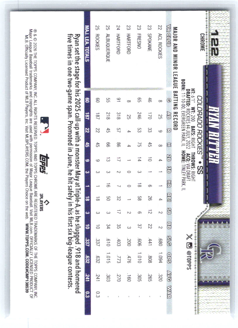 2026 Topps Chrome #122 Ryan Ritter