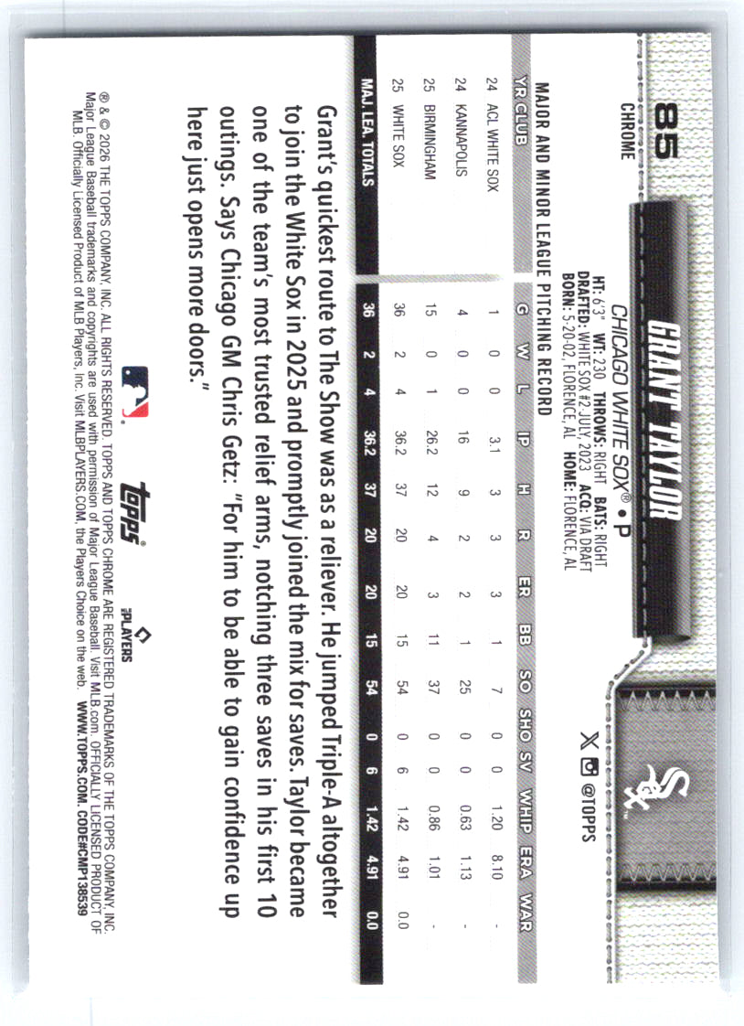 2026 Topps Chrome #85 Grant Taylor
