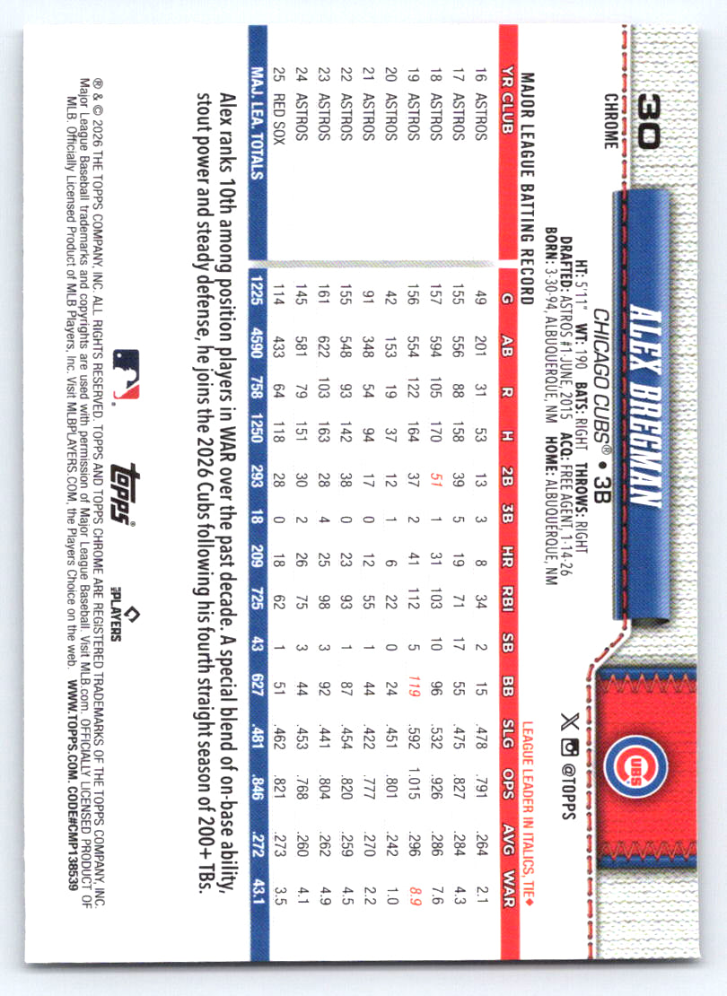 2026 Topps Chrome #30 Alex Bregman