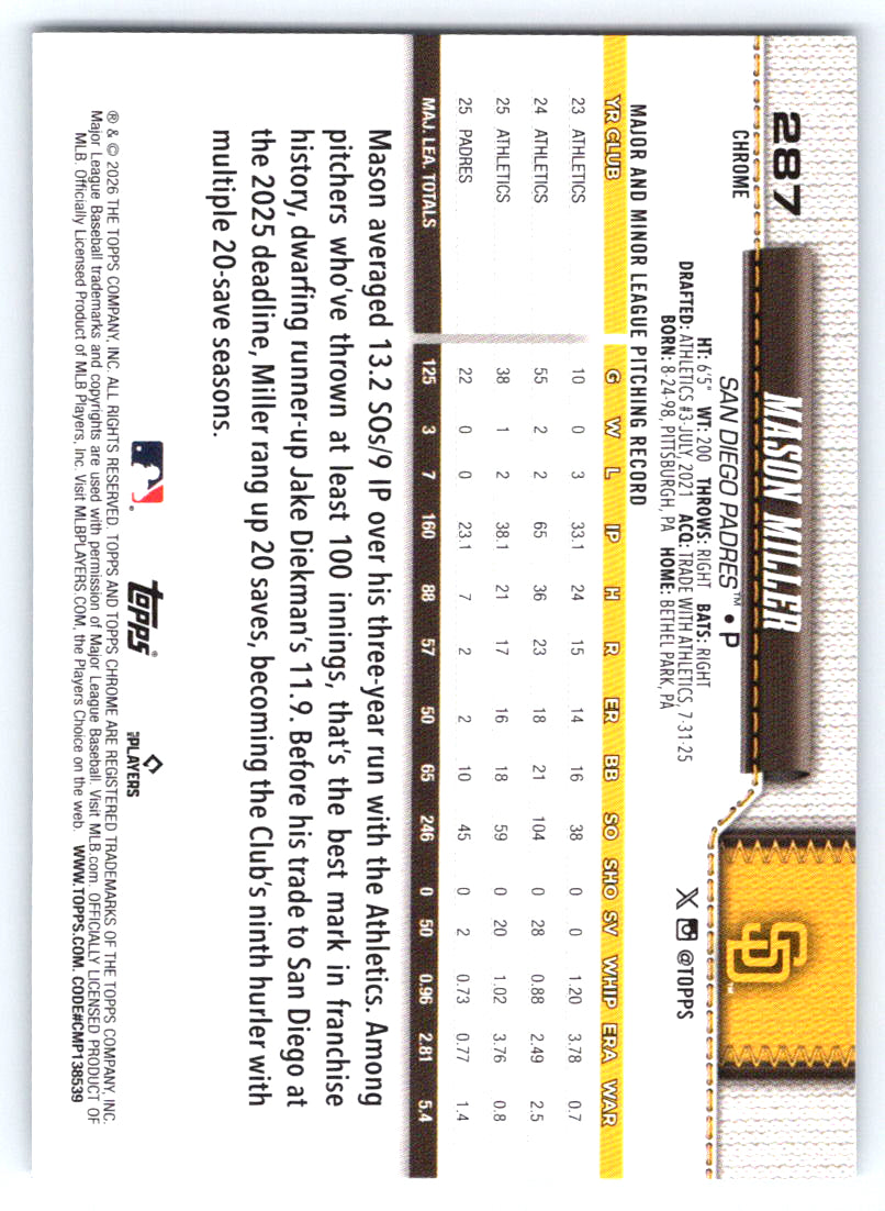 2026 Topps Chrome #287 Mason Miller