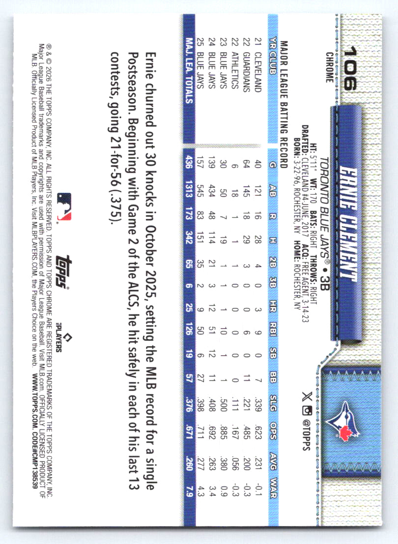 2026 Topps Chrome #106 Ernie Clement